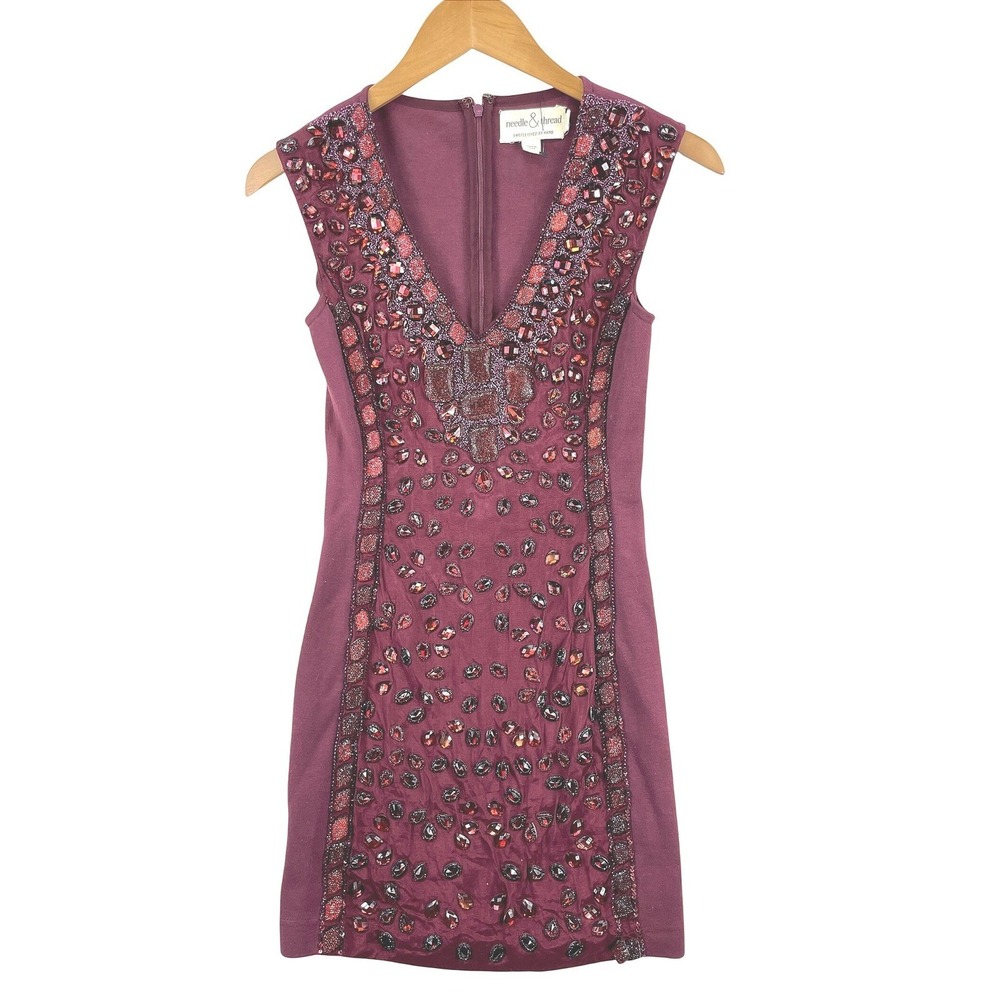 Needle & Thread Embellished Mini Dress Womens 4 Purple Beaded Cocktail Party